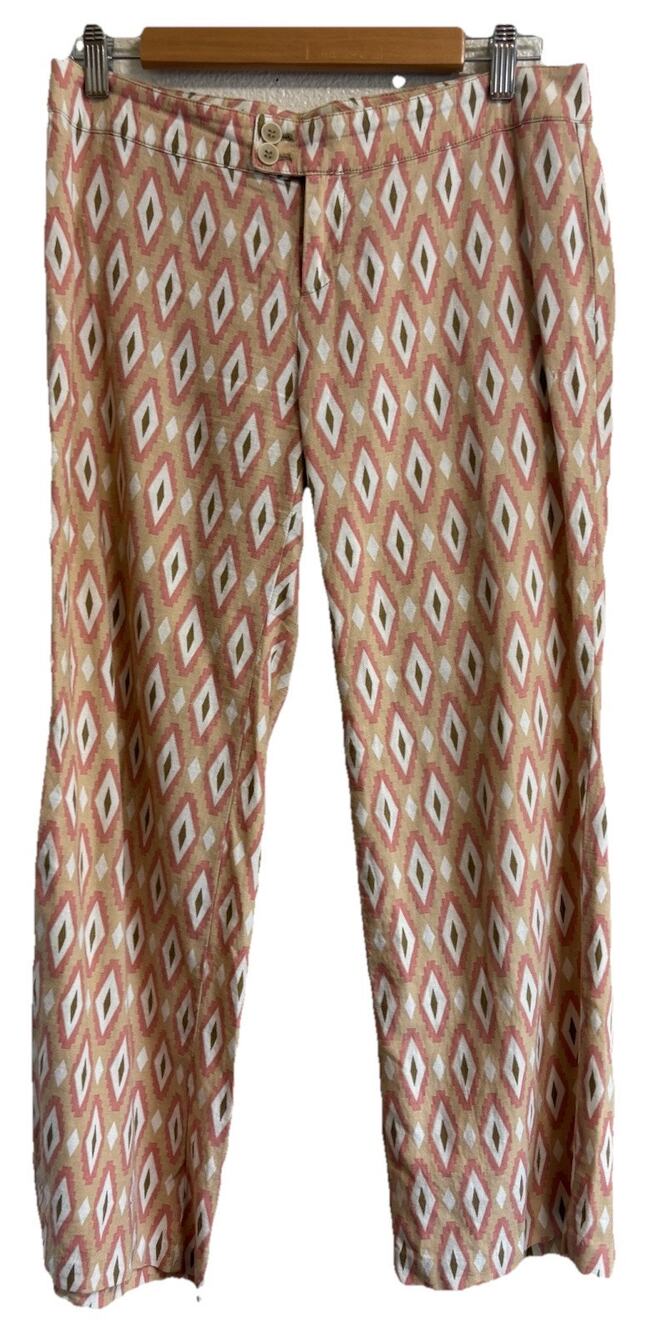 Carole Little Size 4 Linen Viscose Southwestern Aztec Wide Leg Pants Boho Beachy